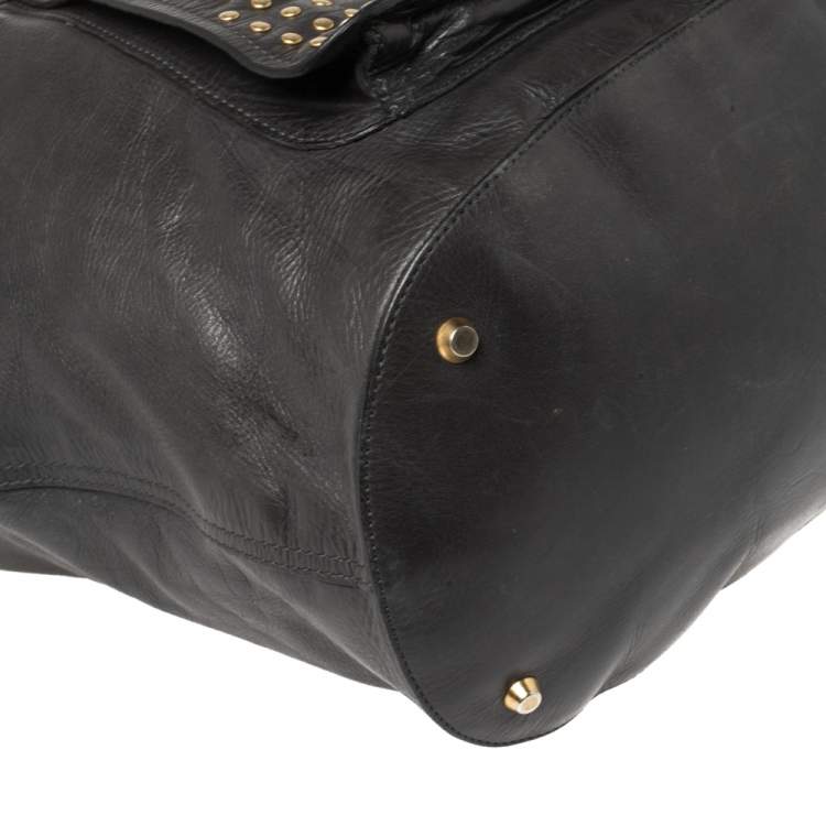 Pre Owned Kenzo Black Leather Studded Flap Shoulder Bag