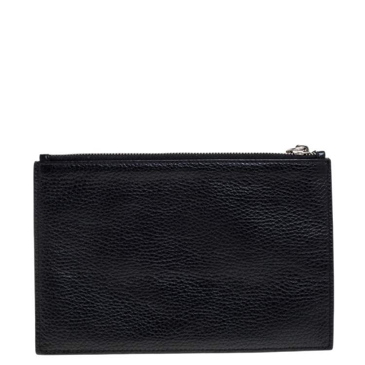 Pre Owned Kenzo Black Grained Leather Eye Embroidered Clutch