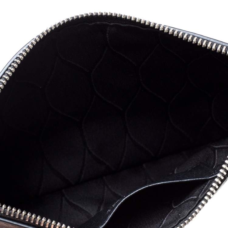 Pre Owned Kenzo Black Grained Leather Eye Embroidered Clutch