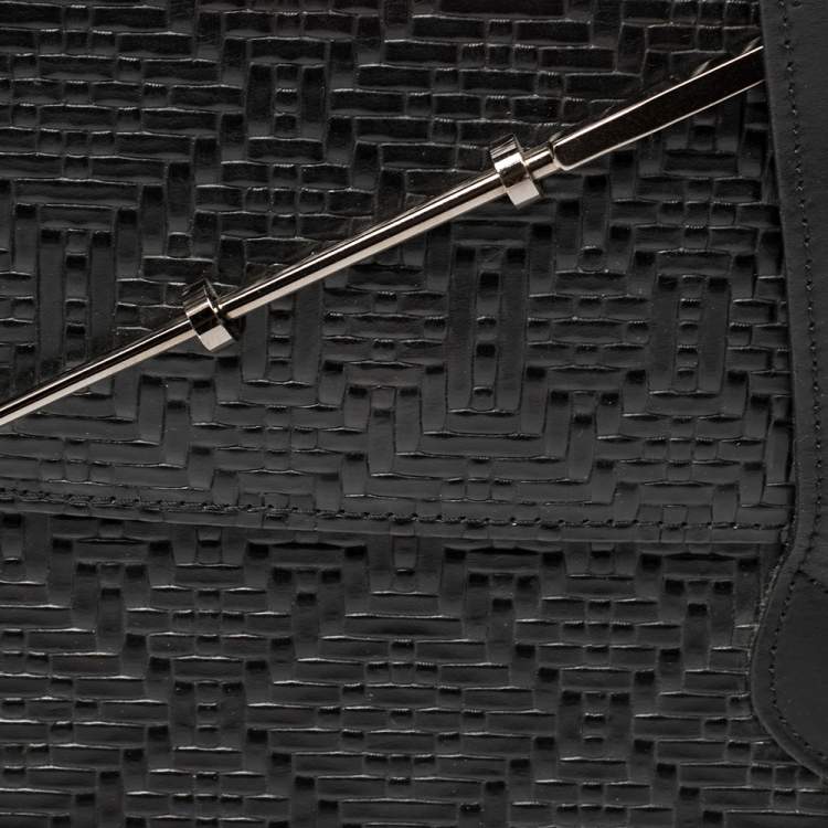 Pre Owned Kenzo Black Woven Leather Metal Pin Flap Tote