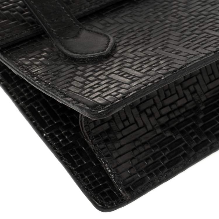 Pre Owned Kenzo Black Woven Leather Metal Pin Flap Tote