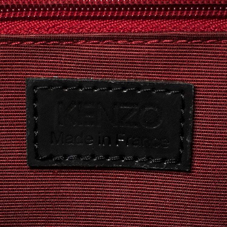 Pre Owned Kenzo Black Woven Leather Metal Pin Flap Tote