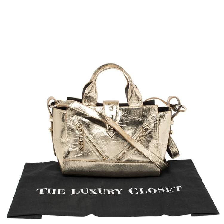 Pre Owned Kenzo Metallic Gold Crinkled Leather Mini Kalifornia Tote