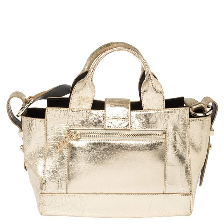 Pre Owned Kenzo Metallic Gold Crinkled Leather Mini Kalifornia Tote