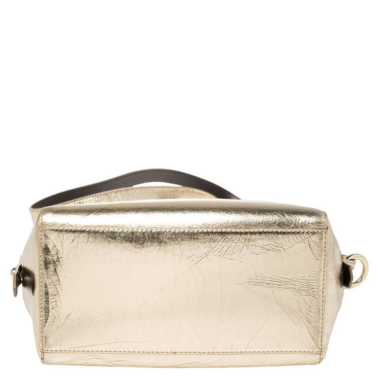 Pre Owned Kenzo Metallic Gold Crinkled Leather Mini Kalifornia Tote