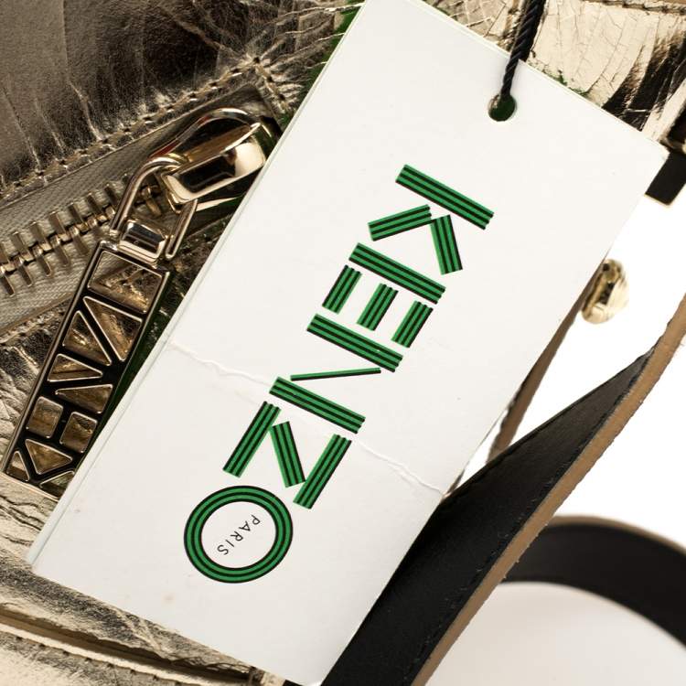 Pre Owned Kenzo Metallic Gold Crinkled Leather Mini Kalifornia Tote