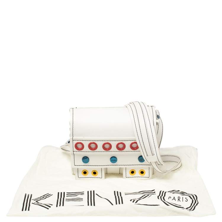 Pre Owned Kenzo White Leather Small Bike Studded Shoulder Bag