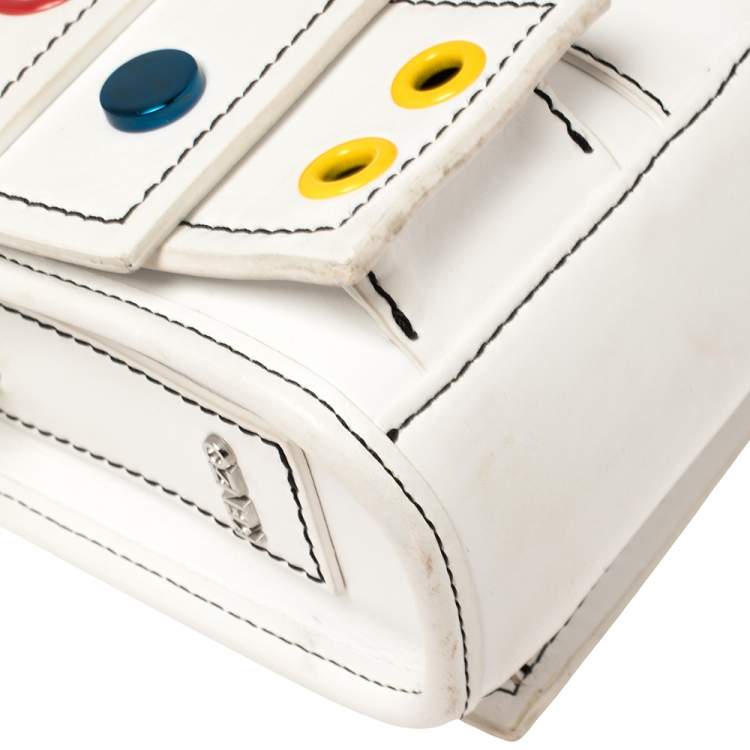 Pre Owned Kenzo White Leather Small Bike Studded Shoulder Bag