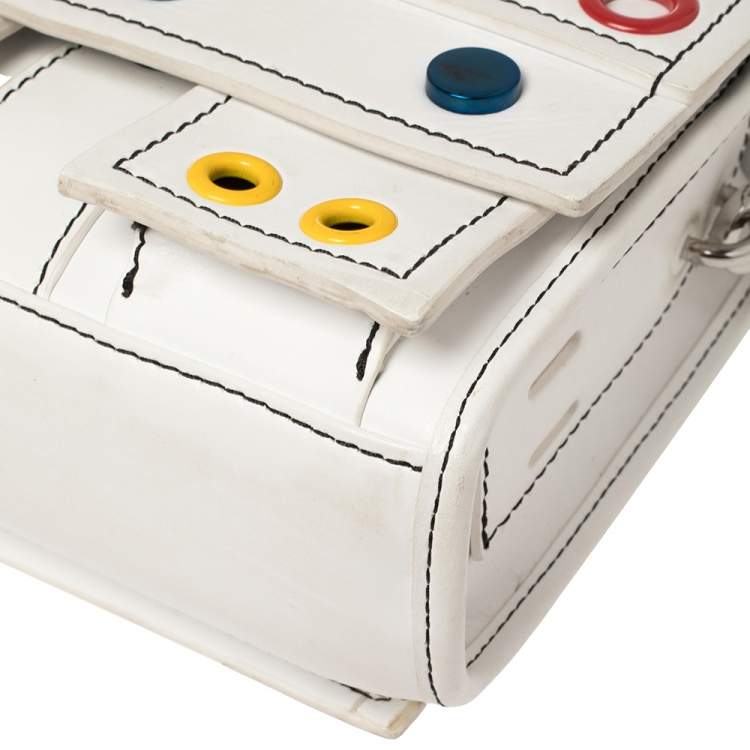 Pre Owned Kenzo White Leather Small Bike Studded Shoulder Bag