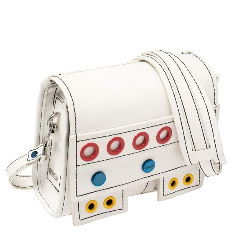 Pre Owned Kenzo White Leather Small Bike Studded Shoulder Bag