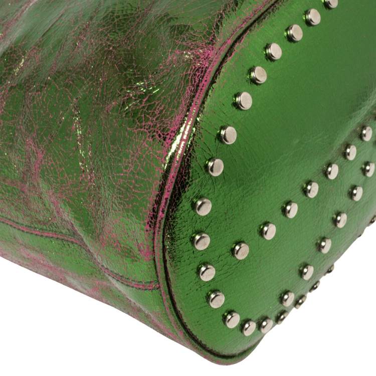 Pre Owned Kenzo Green/Pink Crinkled Leather Hobo