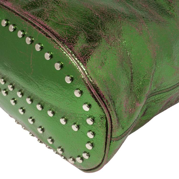 Pre Owned Kenzo Green/Pink Crinkled Leather Hobo