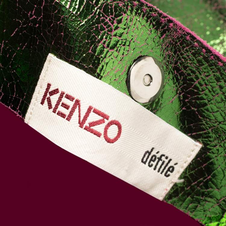 Pre Owned Kenzo Green/Pink Crinkled Leather Hobo