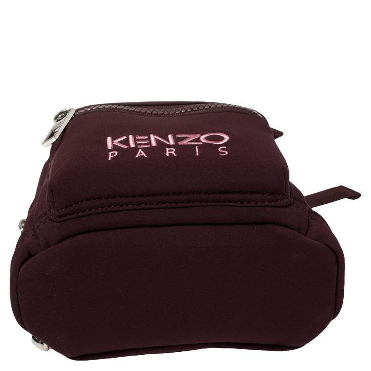 Pre Owned Kenzo Dark Burgundy Neoprene Mini Embroidered Tiger Backpack