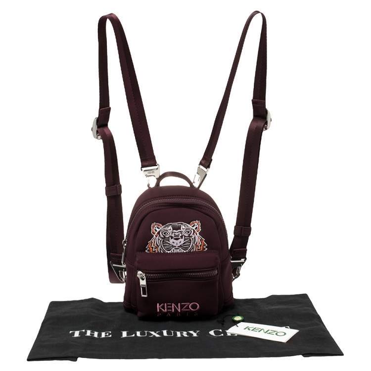 Pre Owned Kenzo Dark Burgundy Neoprene Mini Embroidered Tiger Backpack