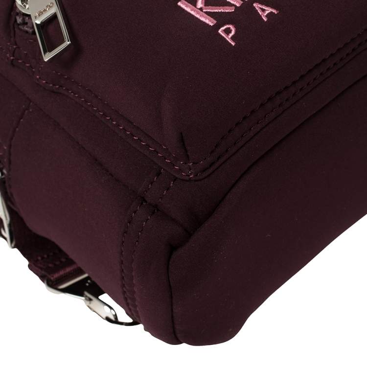 Pre Owned Kenzo Dark Burgundy Neoprene Mini Embroidered Tiger Backpack