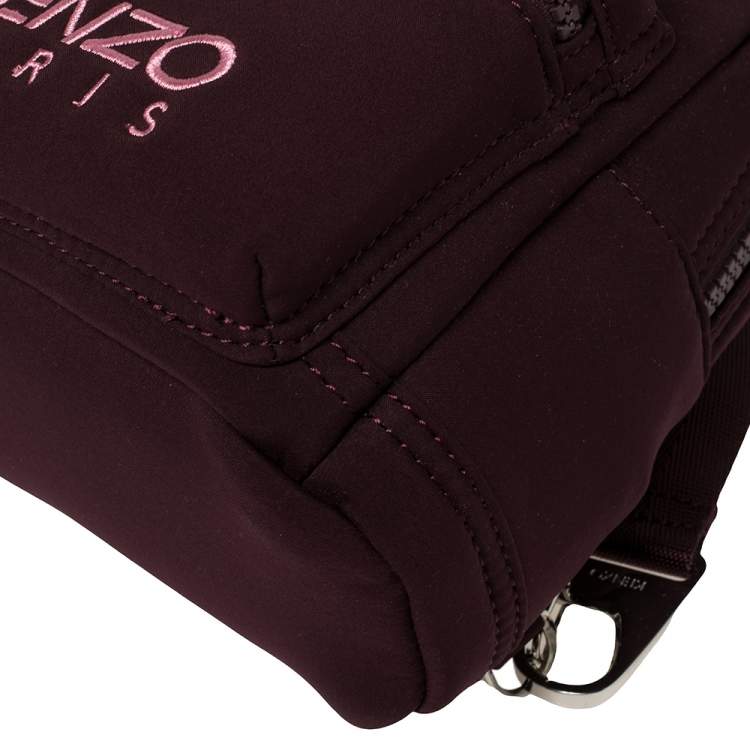 Pre Owned Kenzo Dark Burgundy Neoprene Mini Embroidered Tiger Backpack