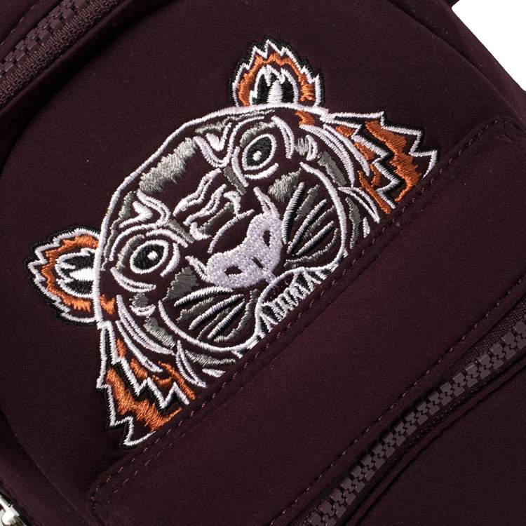 Pre Owned Kenzo Dark Burgundy Neoprene Mini Embroidered Tiger Backpack