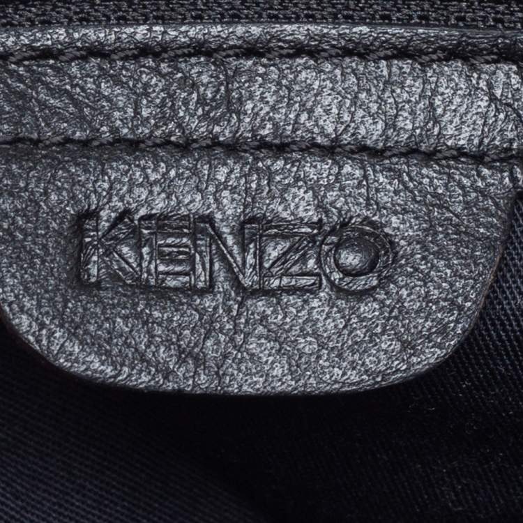مملوكة مسبقًا Kenzo Black Leather and Patent Leather Trim Metal Floral Embellished Messenger Bag
