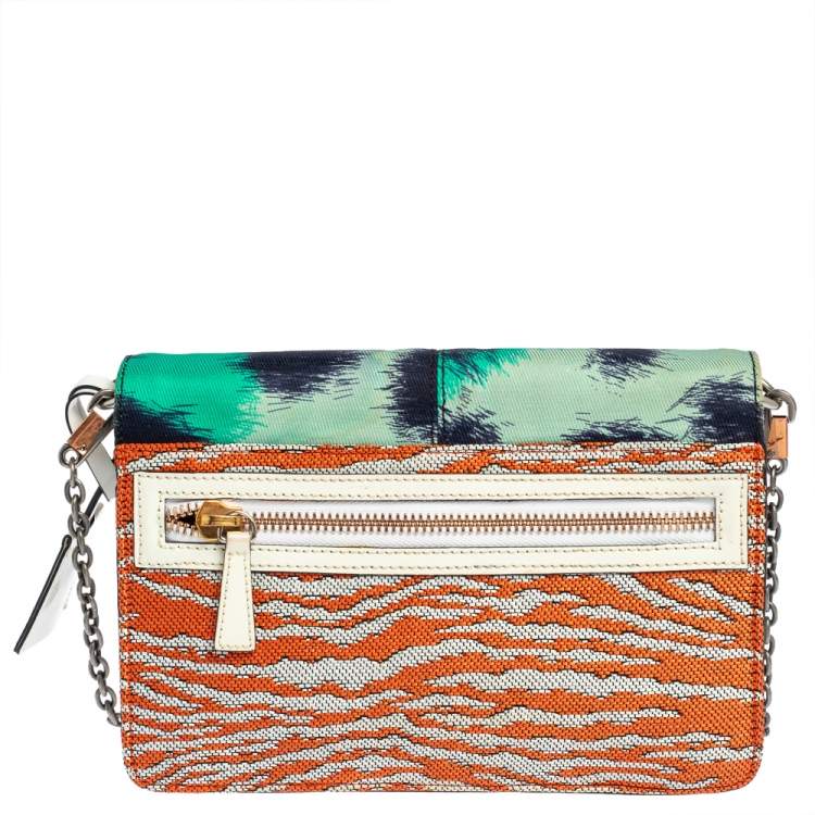 Pre Owned Kenzo Multicolor Printed Canvas and Patent Leather Double Flap Shoulder Bag