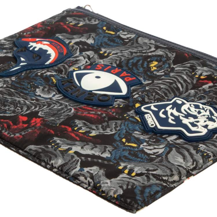 Pre Owned Kenzo Multicolor Tiger Print Nylon Zip Pouch