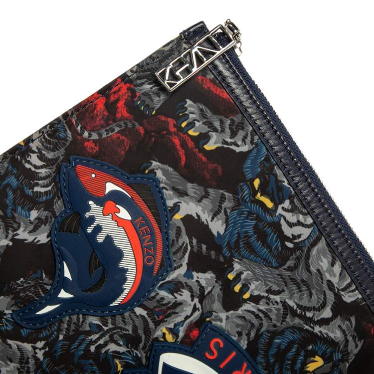 Pre Owned Kenzo Multicolor Tiger Print Nylon Zip Pouch