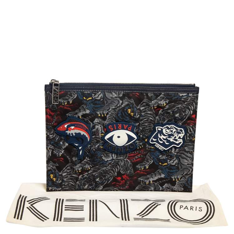 Pre Owned Kenzo Multicolor Tiger Print Nylon Zip Pouch