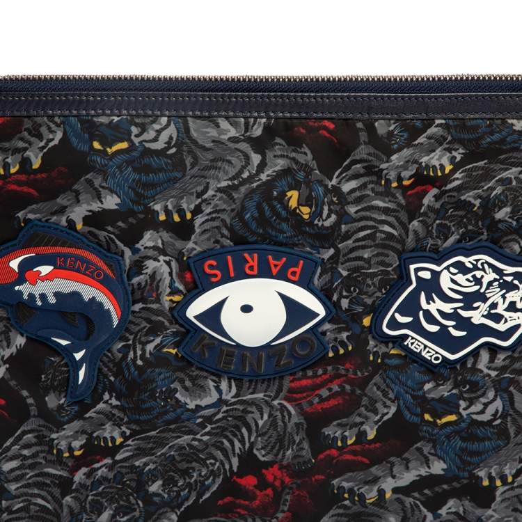 Pre Owned Kenzo Multicolor Tiger Print Nylon Zip Pouch