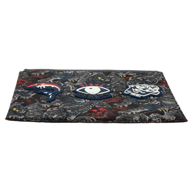 Pre Owned Kenzo Multicolor Tiger Print Nylon Zip Pouch