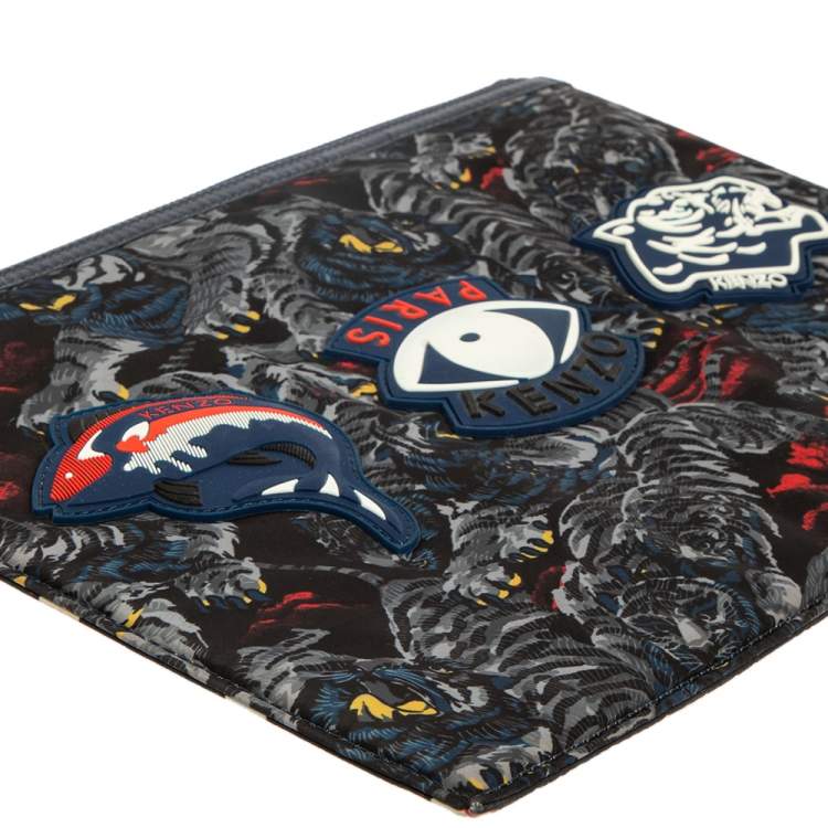 Pre Owned Kenzo Multicolor Tiger Print Nylon Zip Pouch