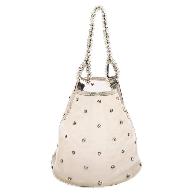 Pre Owned Kenzo Silver PVC and Leather Crystal Embellished Bucket Bag