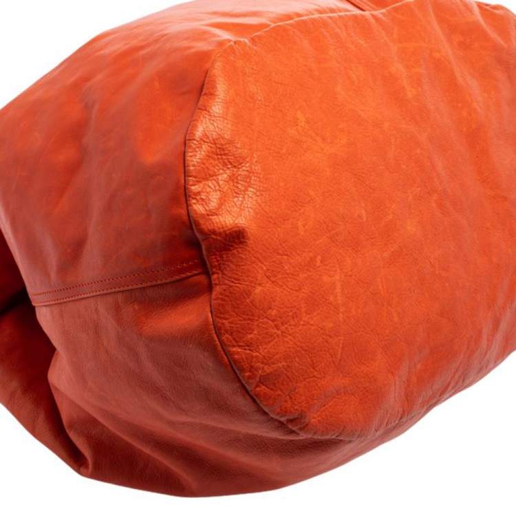 Pre Owned Kenzo Burnt Orange Leather Studded Handle Hobo  