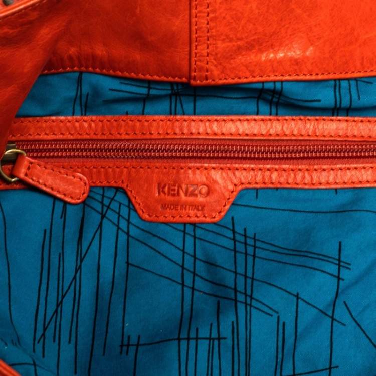 Pre Owned Kenzo Burnt Orange Leather Studded Handle Hobo  