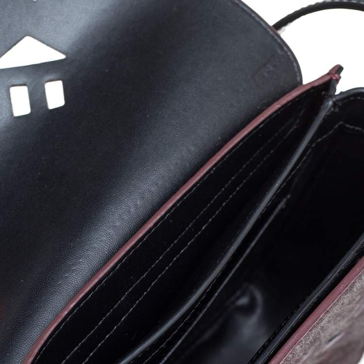 Pre Owned Kenzo Burgundy/Black Calfhair and Leather Lazer Cut Flap Shoulder Bag