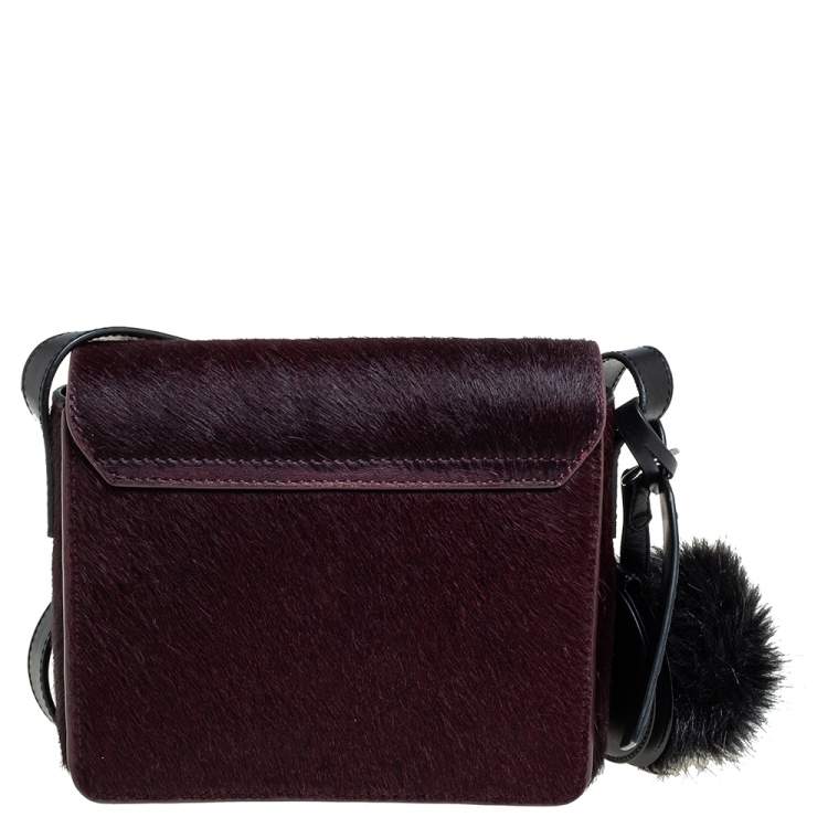 Pre Owned Kenzo Burgundy/Black Calfhair and Leather Lazer Cut Flap Shoulder Bag