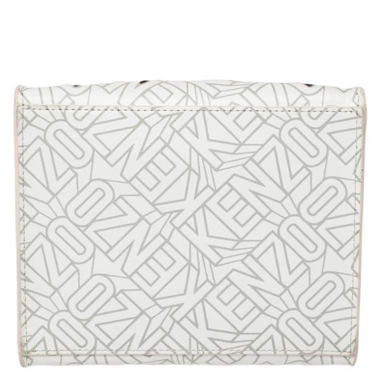 Pre Owned Kenzo White/Black Laser Cut Leather Mini Flying Logo Tote