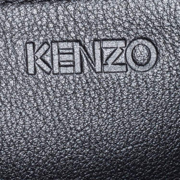 Pre Owned Kenzo Black Leather Tiger Embroidered Zipper Clutch