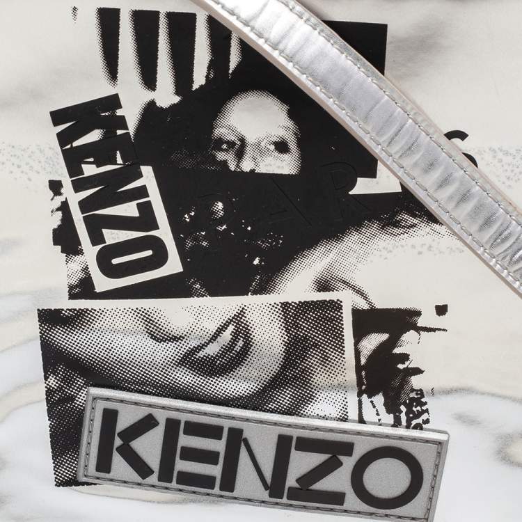 Pre Owned Kenzo Silver Patent Leather Donna Jordan Crossbody Bag