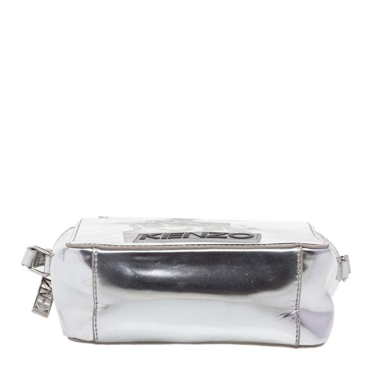 Pre Owned Kenzo Silver Patent Leather Donna Jordan Crossbody Bag
