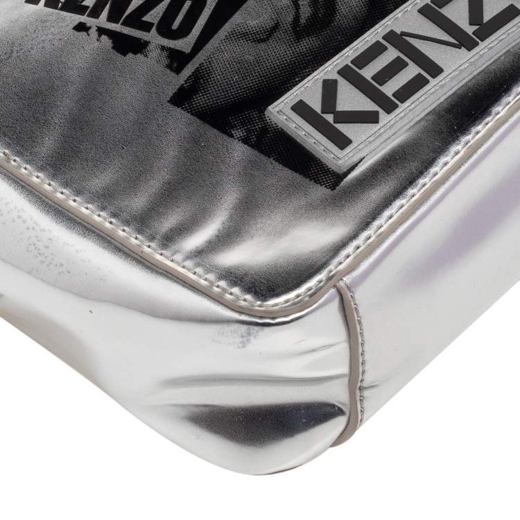 Pre Owned Kenzo Silver Patent Leather Donna Jordan Crossbody Bag