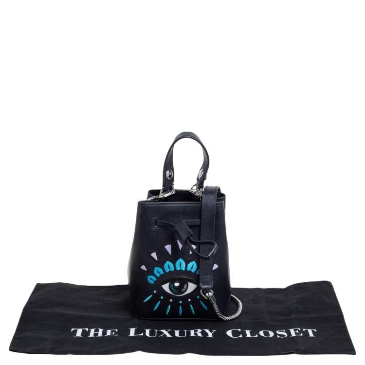Pre Owned Kenzo Navy Blue Leather Mini Eye Bucket Bag