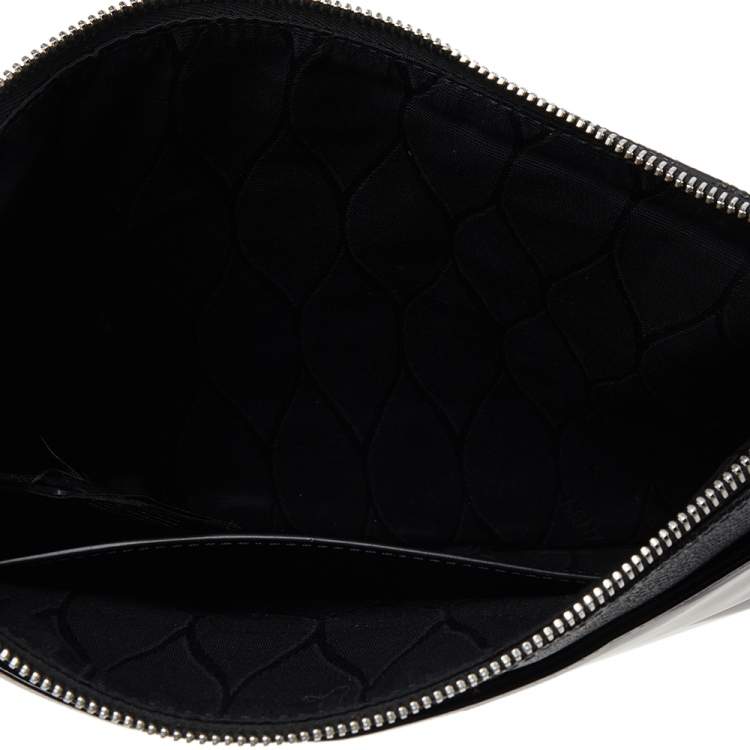 Pre Owned Kenzo Black Tiger Print Coated Canvas and Patent Leather Wristlet Pouch
