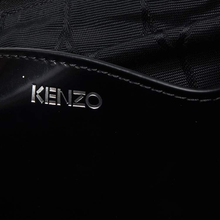 Pre Owned Kenzo Black Tiger Print Coated Canvas and Patent Leather Wristlet Pouch
