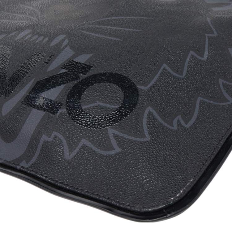 Pre Owned Kenzo Black Tiger Print Coated Canvas and Patent Leather Wristlet Pouch