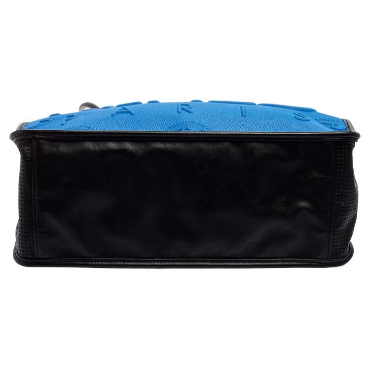 Pre Owned Kenzo Two Tone Blue Logo Embossed Fabric and Leather Trim Shopper Tote