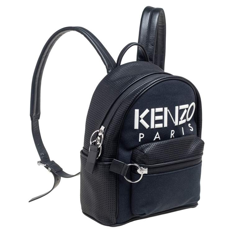 مملوكة مسبقًا Kenzo Black Perforated Leather And Canvas Kombo Backpack