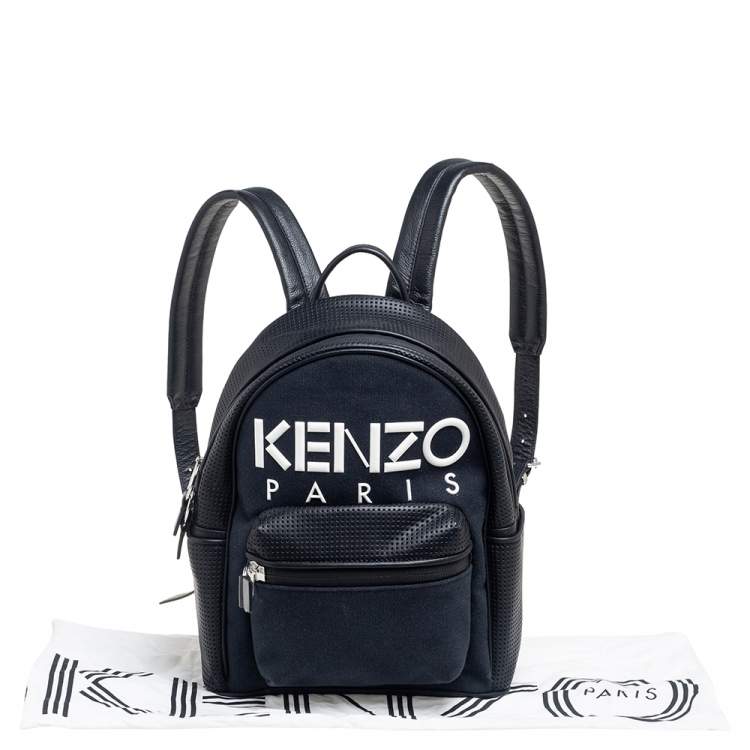 مملوكة مسبقًا Kenzo Black Perforated Leather And Canvas Kombo Backpack