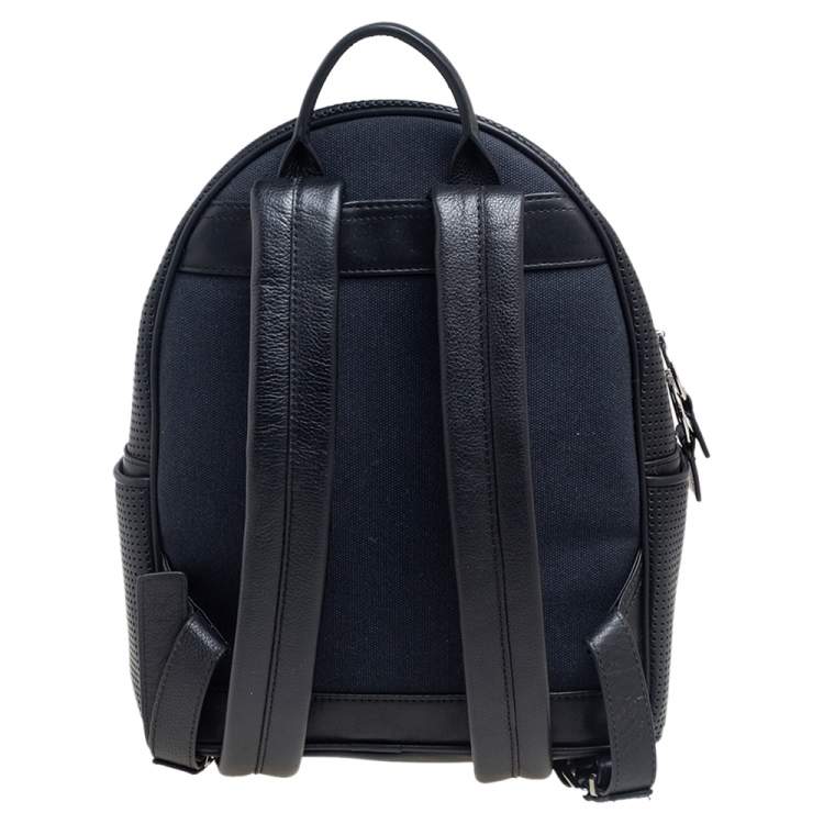 مملوكة مسبقًا Kenzo Black Perforated Leather And Canvas Kombo Backpack