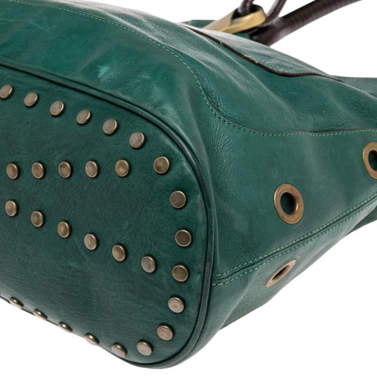 Pre Owned Kenzo Green Leather Studded Tote