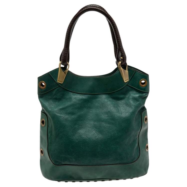 Pre Owned Kenzo Green Leather Studded Tote